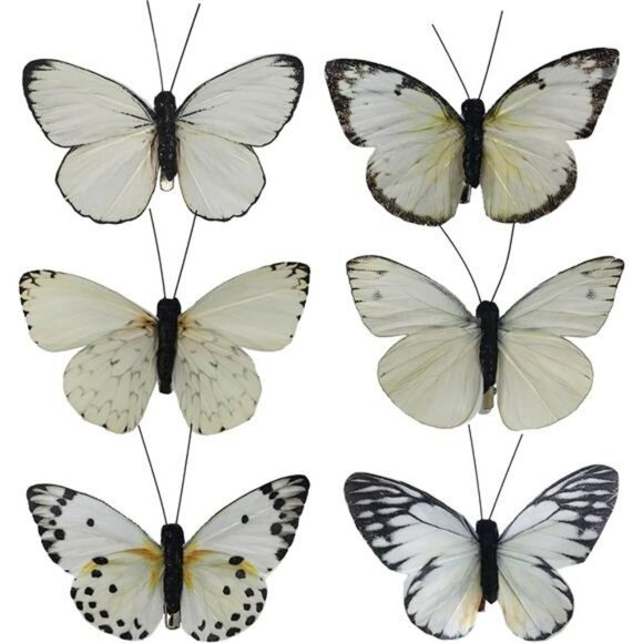 Artificial butterfly decorations set of 12 feather clip ornaments for crafts - Picture 3 of 7